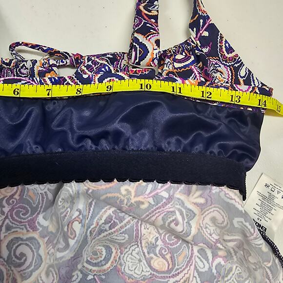 Lands' End Tie Front Underwire Tankini Top Deep Sea Navy Retro Paisley Size 6D - Picture 8 of 9
